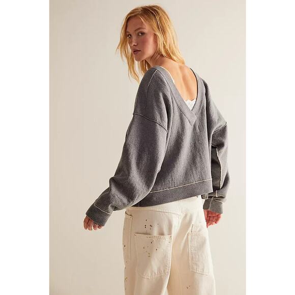 Free People Sweaters - NWT We The Free People Afternoon Pullover Sweatshirt Gray V-Back Size X-Small XS